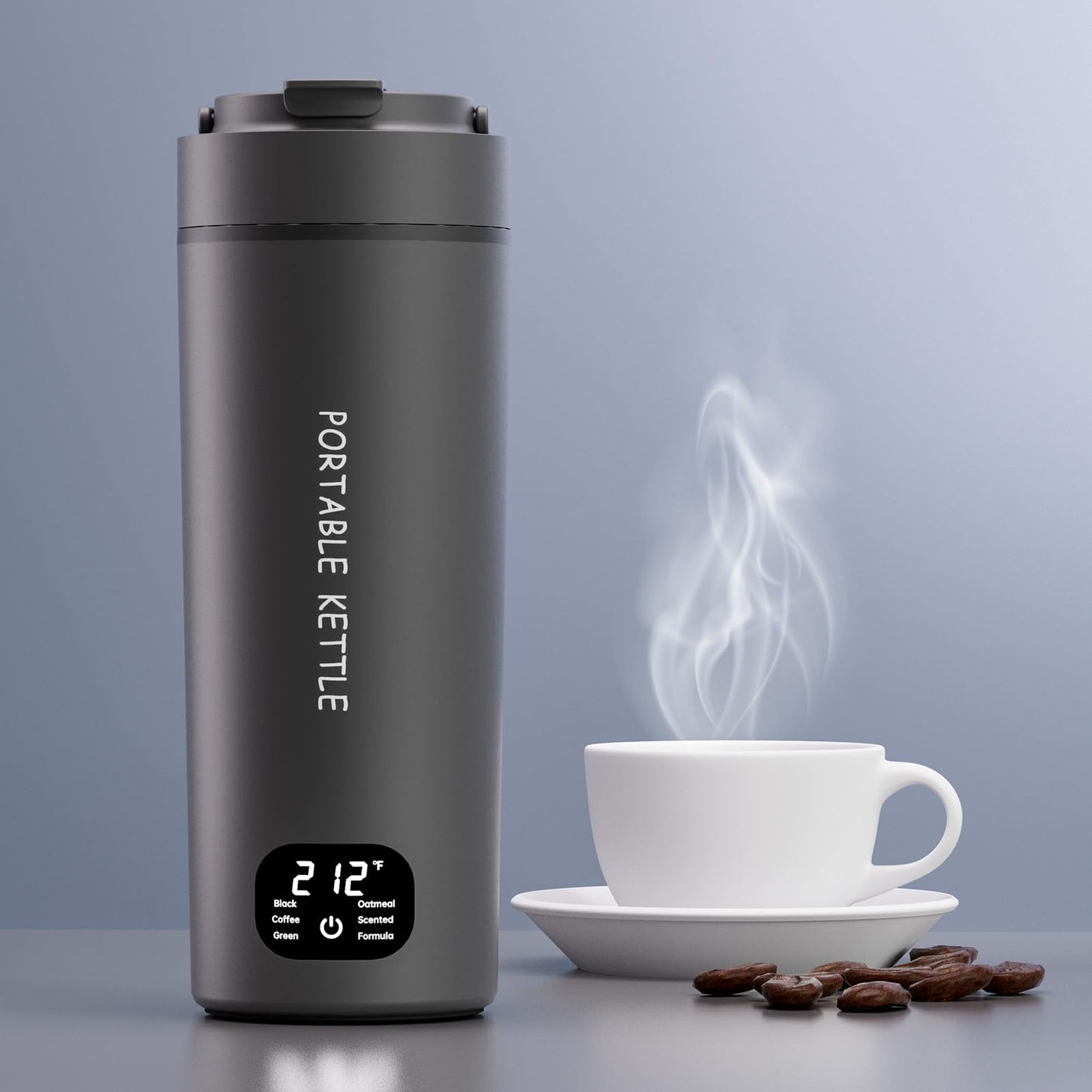 HOWDIANQY Dual Voltage Portable Electric Kettle Travel Hot Water for Tea,Coffee, 6 Temperature Controls and LCD Display, 316 Stainless Steel and Large Capacity 450ml, Auto Shut Off&Boil Dry Protection
