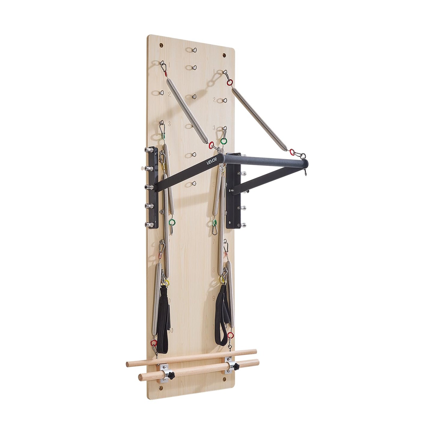 VEVOR Wall Mounted Pilates Reformer Machine, Maple Wood Pilates Springboard, Exercise Equipment with Resistance Springs, Yoga Fitness Trainer, Suitable for Flexibility Balance, Home Gym Studio Workout