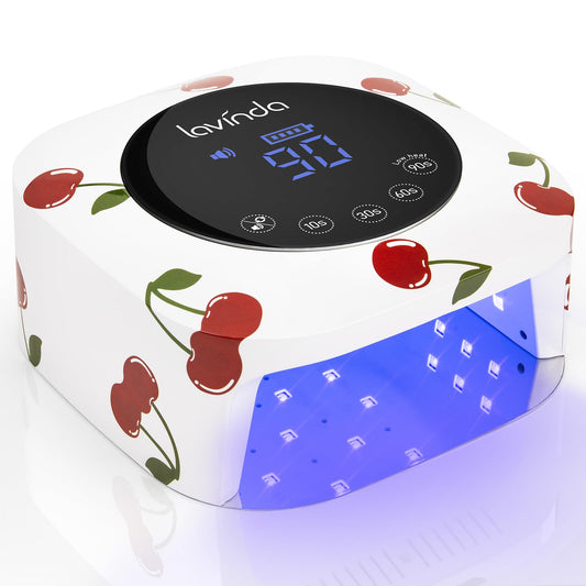 Lavinda 54W Nail Lamp UV Light for Gel Nails Rechargeable Cordless UV Lamp Nail Light with 4 Timer, 2X Faster Professional Gel Polish Curing Nail Dryer for Salon Use-Cherry Print
