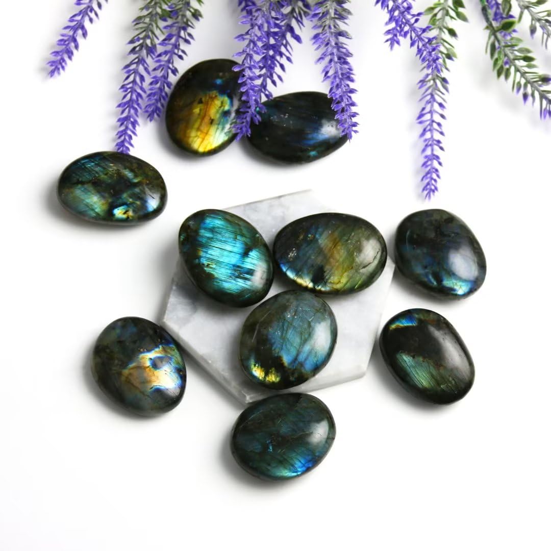 Namzi Tumbled Polished Natural Labradorite Stone Crystals, Palm Stone, Worry Stone, Crystals and Healing Stones Quartz Bulk for Wicca, Reiki, Healing Energy, Chakra Stones, Witchcraft Supplies(1Pcs)