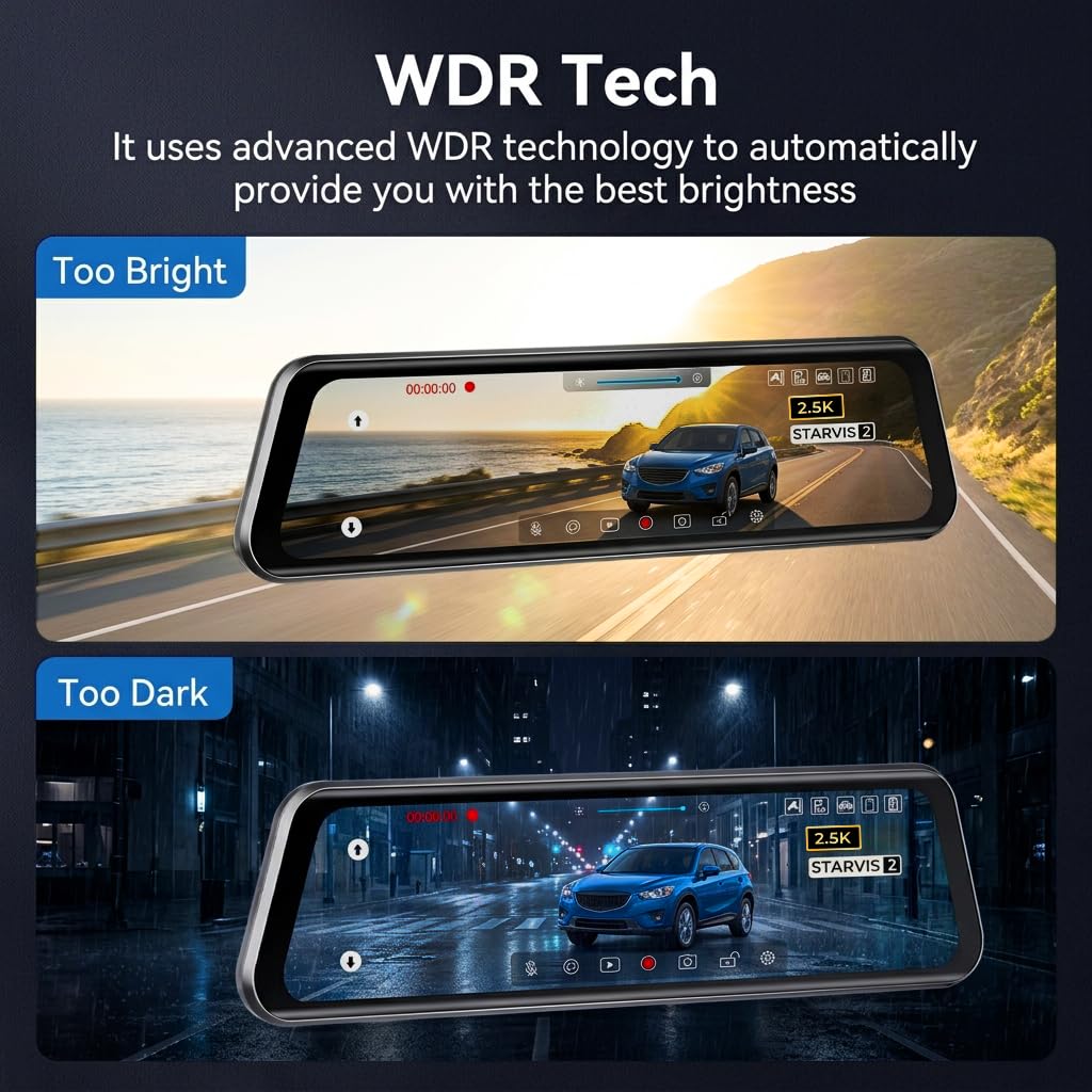 LD4K Max Mirror Dash Cam with 4K Front and 2.5K Rear Camera, STARVIS 2 Sensor, with ADAS BSD LCA Smart Mode, GPS, G-Sensor, Loop Recording, Parking Monitor, Voice Control, 5.8GHz WiFi,128GB Card