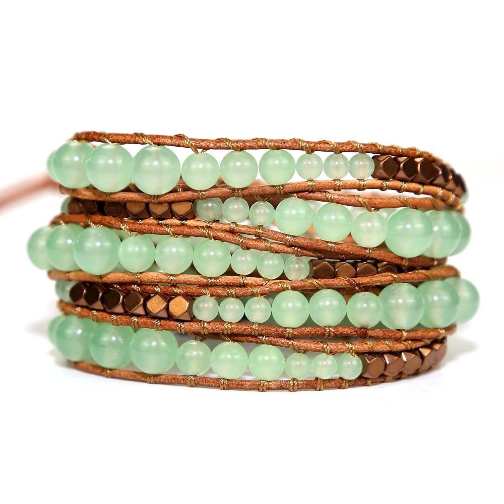 ZOSOJONA Handmade Boho Wrap Bracelet For Women Adjustable Nature Stone Turquoise Crystal Beaded Bracelets