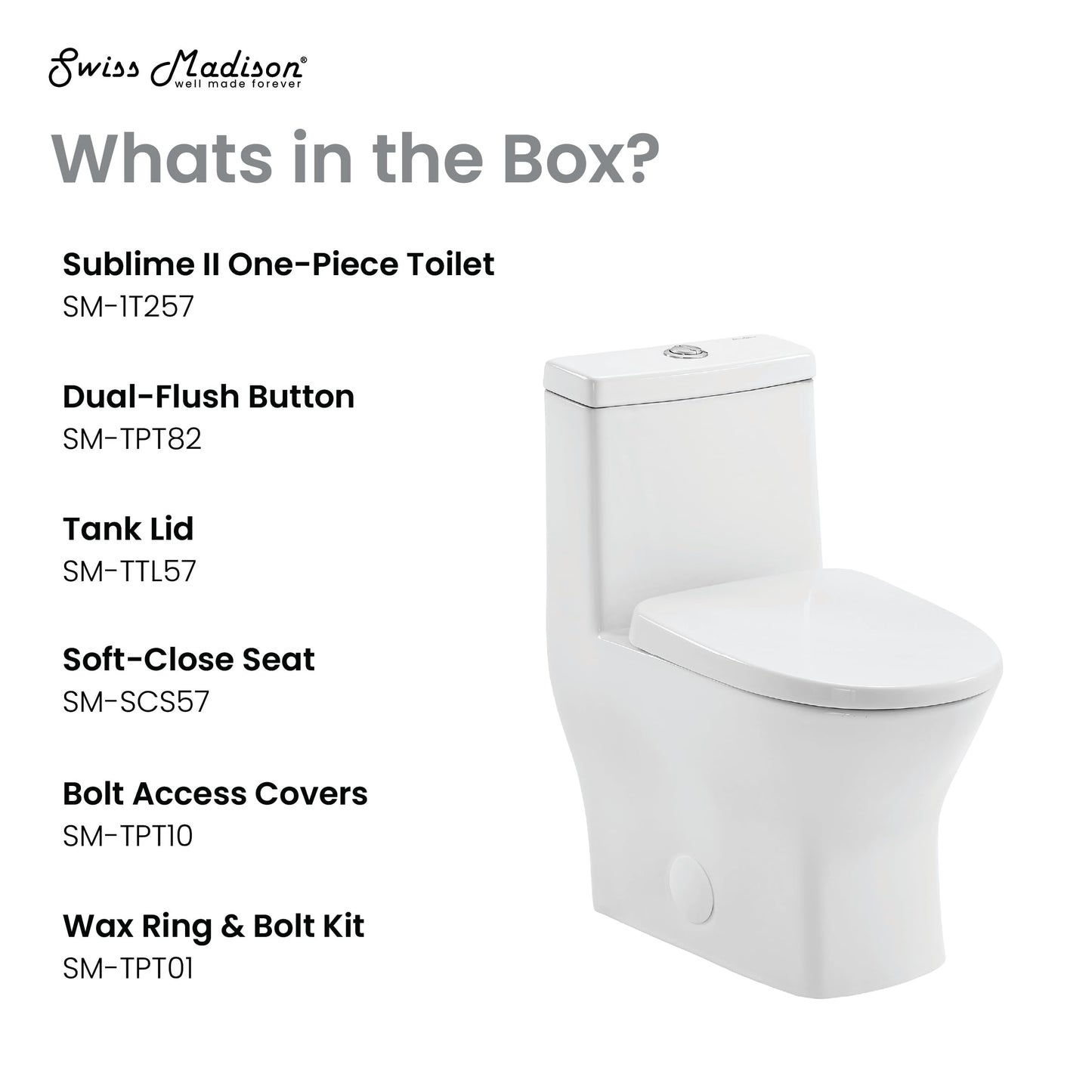 Swiss Madison SM-1T257 Sublime II Compact 24" Length One Piece Toilet Dual Flush 1.1/1.6 GPF with Side Holes, Glossy White