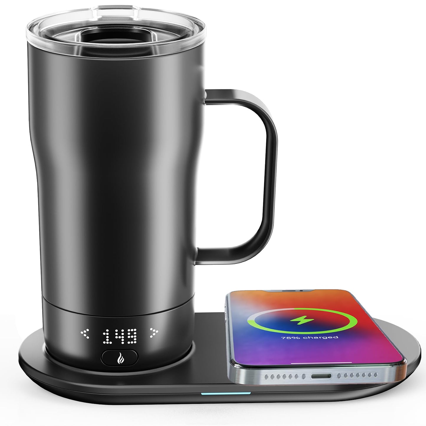 LEGARDLILIU Smart Self Heating Coffee Mug 18 Oz Temperature Control Heated Coffee Mug App Controlled Warmer Mug 5-10 Hour LED Display Keep Coffee Hot All Day Fast Wireless Charger Base Dull Black
