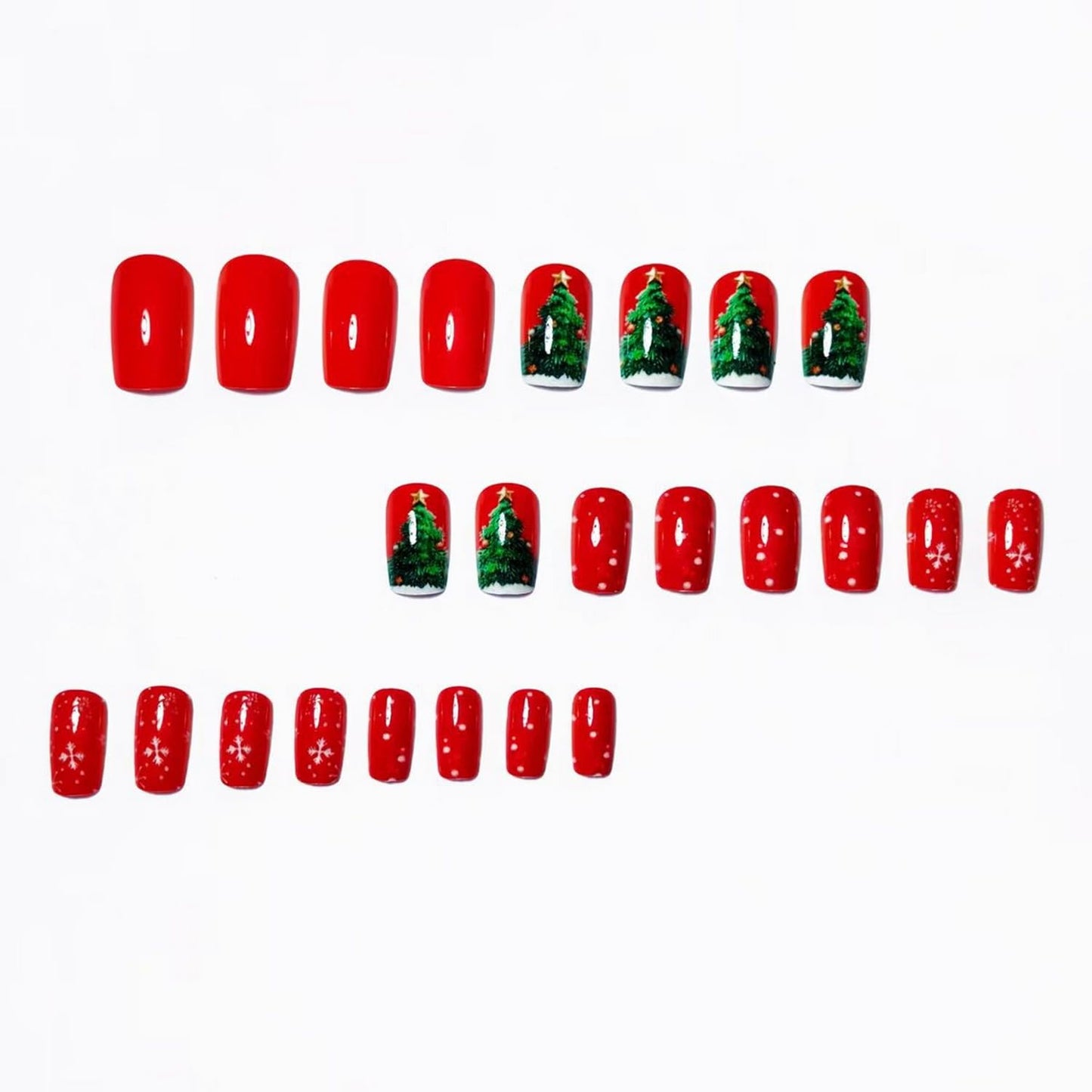 24pcs Christmas Press on Nail Red Fake Nails with Christmas Tree designs Acrylic Press ones Snowflake Stick on Nail Sqaure Glossy Holiday False Nails Reusable Gel Glue on Nails for Women Xmas Deocr聽
