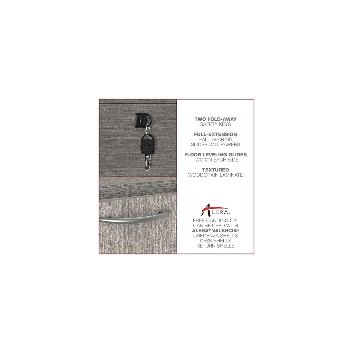 Alera Alera Valencia Series Full Pedestal File, Left/Right, 3-Drawers: Box/Box/File, Legal/Letter, Gray, 15.63" x 20.5" x 28.5"