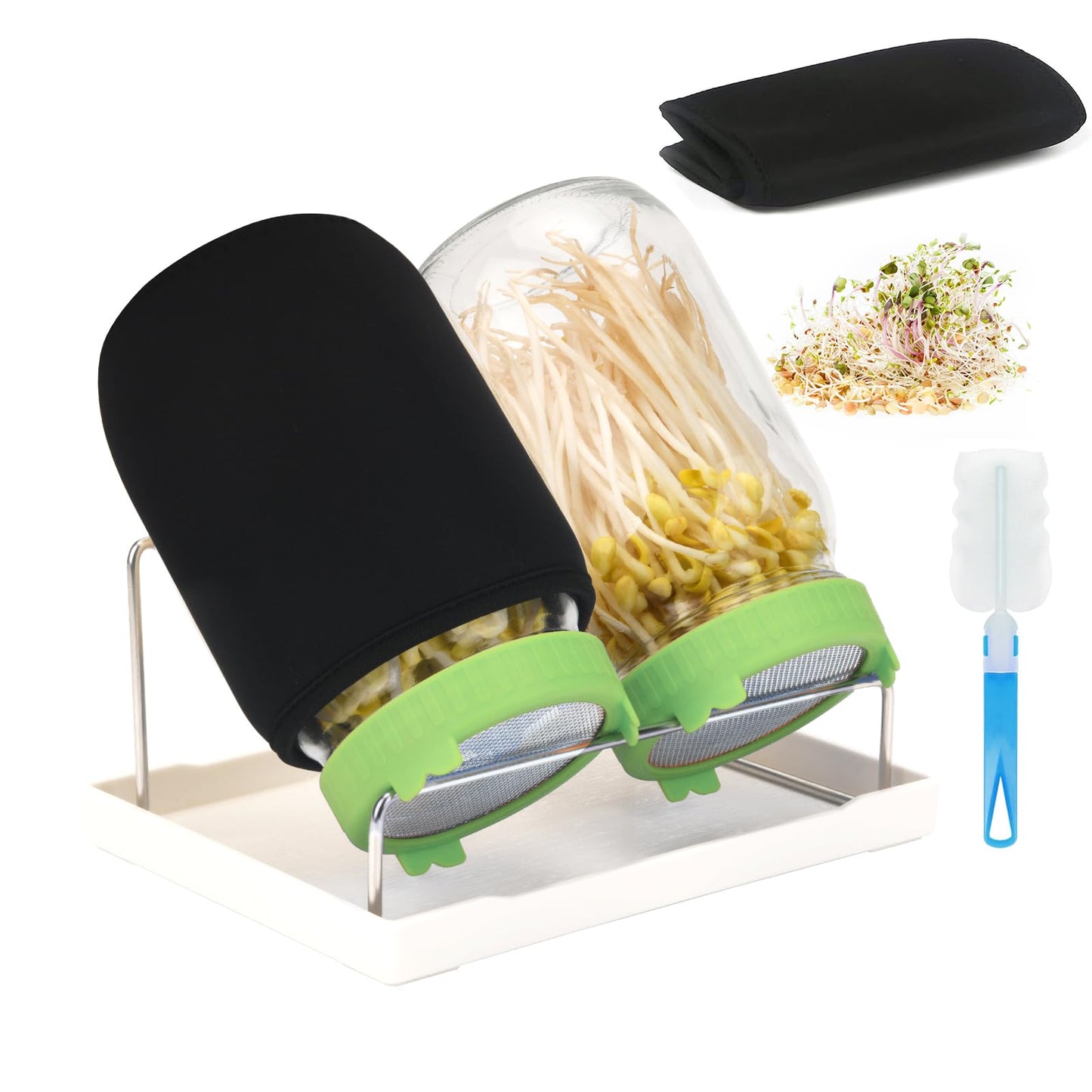 Lulonpon Sprouting Kit, 2 Sprouting Jar Kits, Wide Mouth Quart Mason Jars with Stainless Steel Screen Sprout Lids,1000ml Sprouts Growing Kit, Seed Sprouter Set for Growing Broccoli, Bean, Alfalfa ï»¿