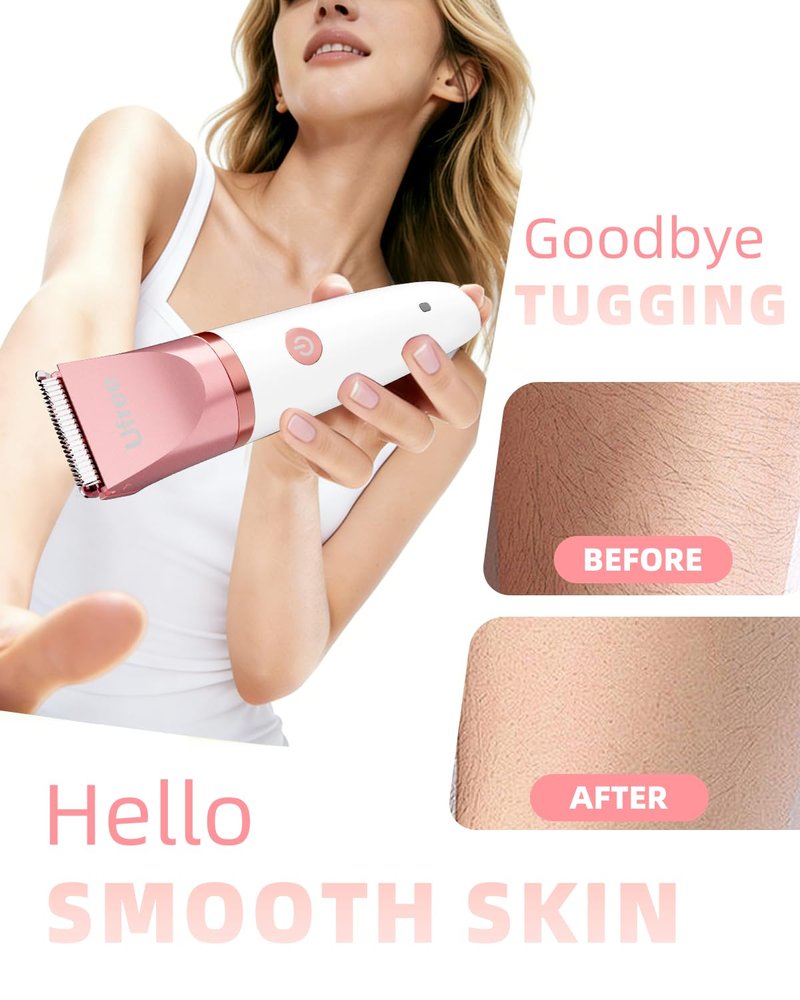 Ufree Bikini Trimmer Electric Razors for Women, Ceramic Blade Body Hair Trimmer, IPX7 Waterproof Rechargeable Lady Shaver, Personal Groomer for Legs & Pubic Hair, Gifts for Women, Black