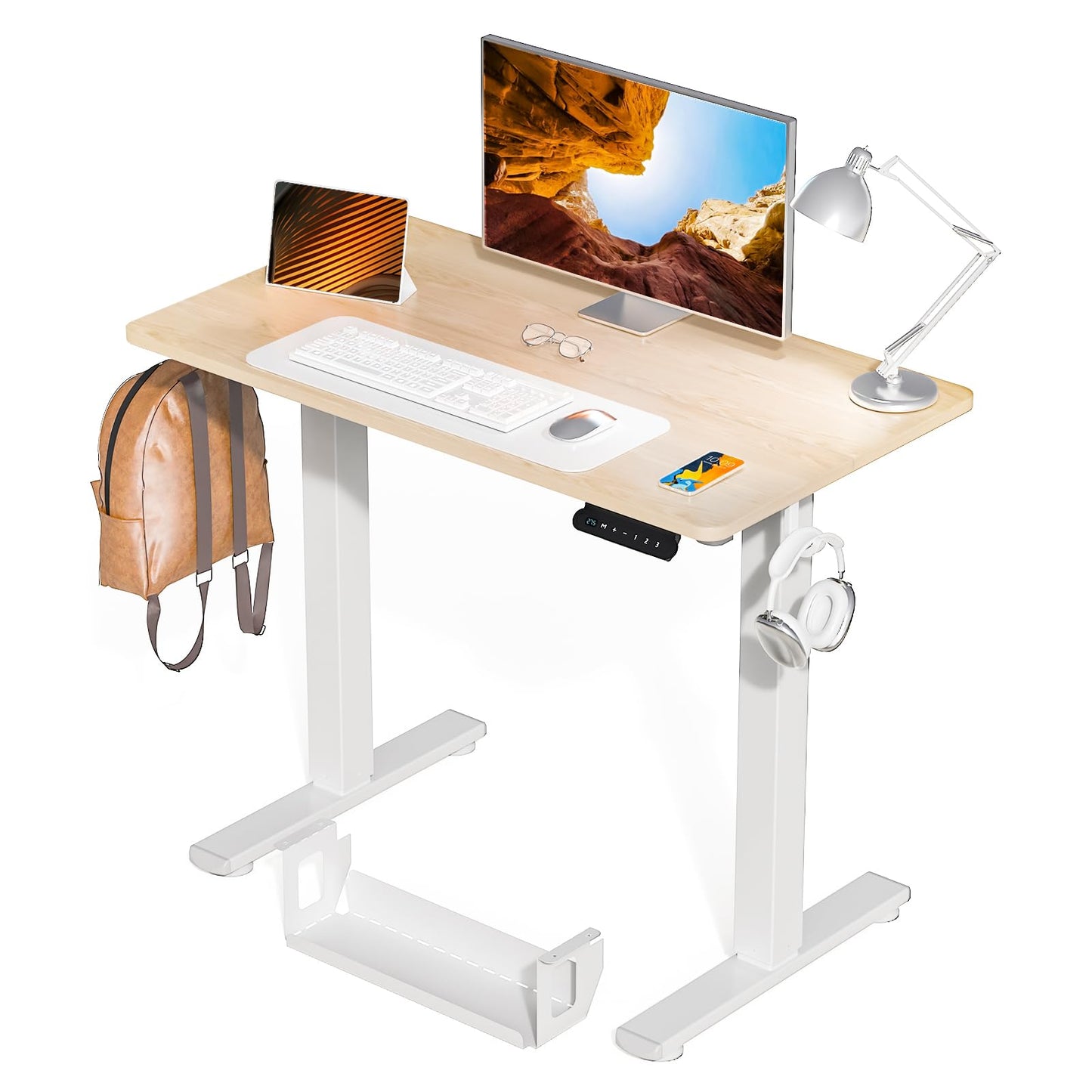 Kingant Standing Desk Height Adjustable Small Electric Stand Up Desks [35 x 20 Inch] - Ergonomic Sit Stand Desk Rising Desks for Home Office Computer Desk Workstation with Cable Management