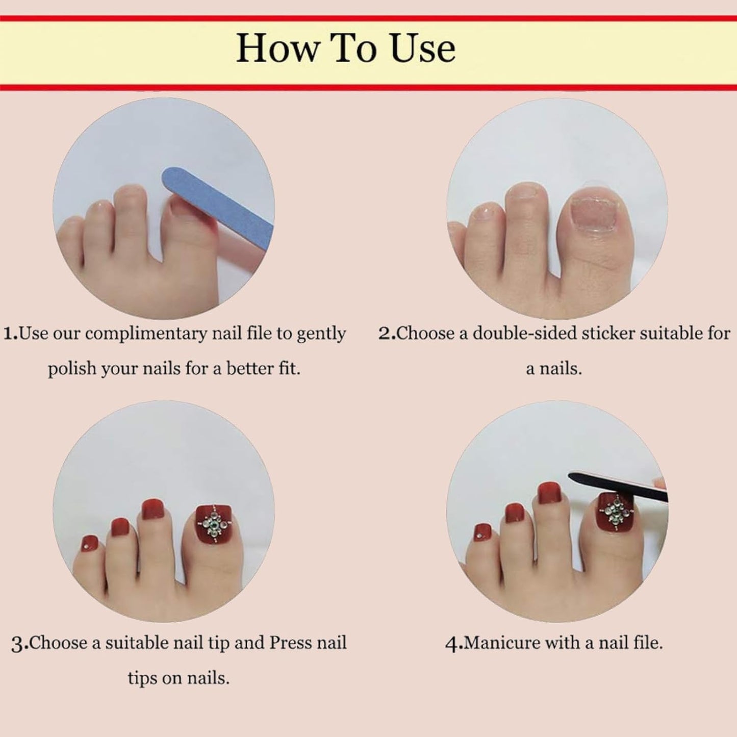Pink French Tip Press On Toenails Short Square Fake Toes with Design Rhinestone Glue on Toe Nails Shiny Bling Summer False Toenails Reusable for Women Girls Foot Manicure 24pcs