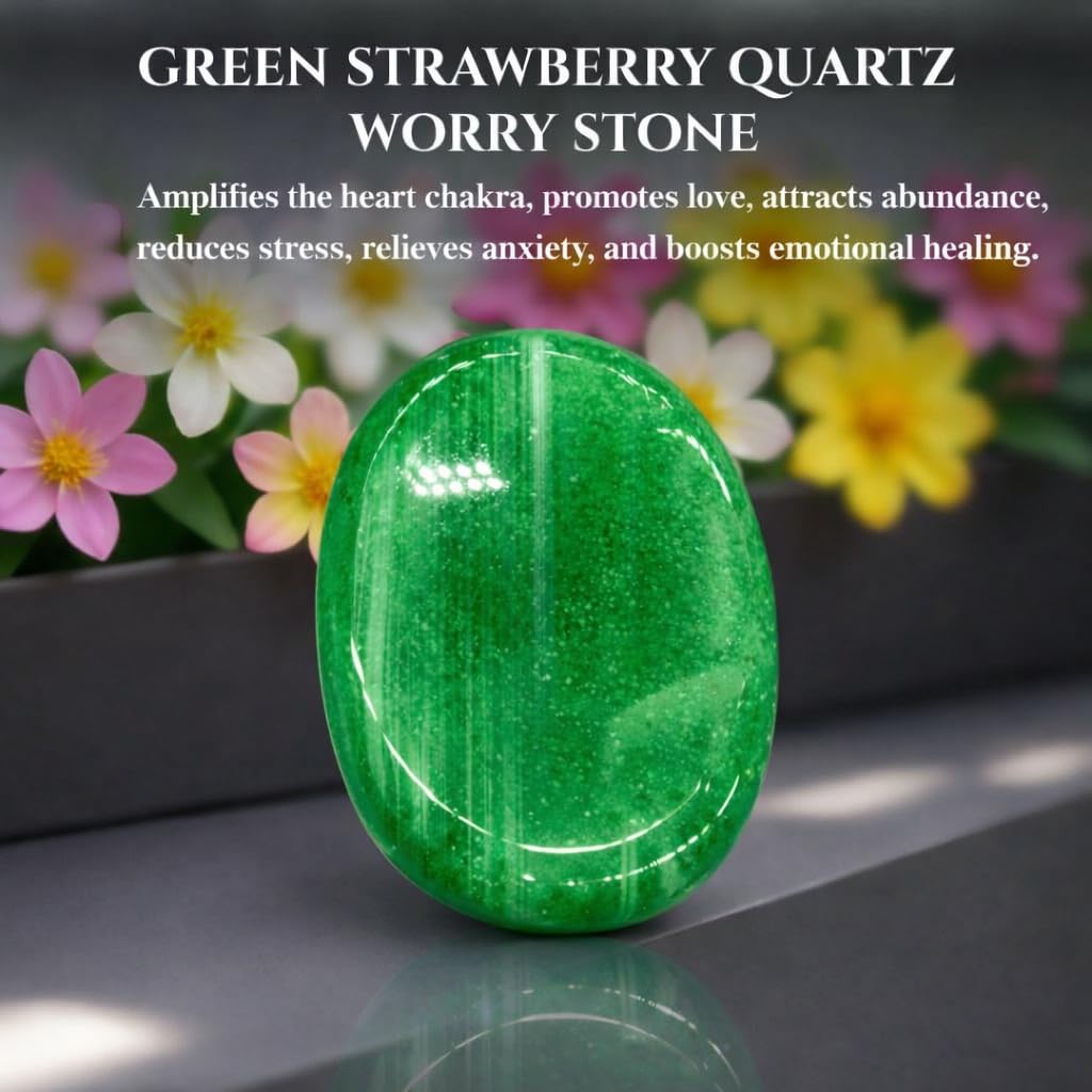 Green Strawberry Thumb Worry Stones Metaphysical Gemstone Crystal Healing Reiki Men Women Gift FENG Shui Positive Energy Love Wellness Palm Stones Wicca Powerful