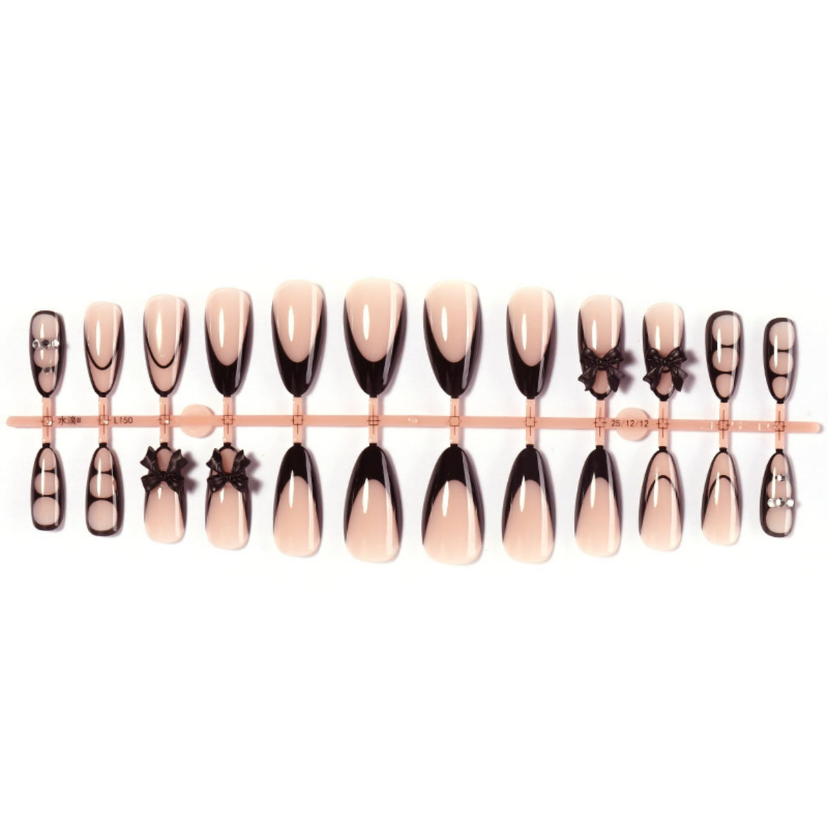 Long Press on Nails Almond Fake Nails Black Acrylic Nail Press ons SEENEEY Bow French Stick on Nail for Women 24pcs