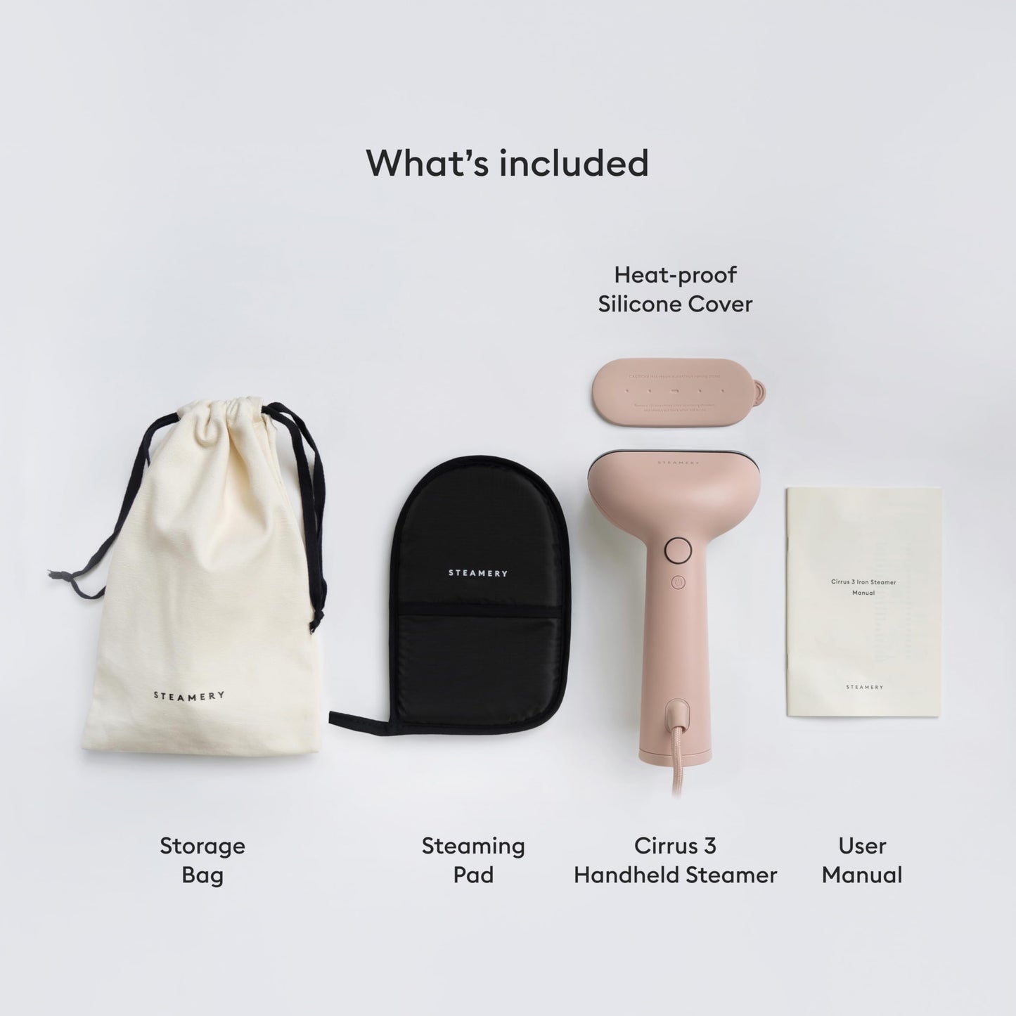 Steamery Handheld Clothes Steamer Cirrus 3, 1200W, US Plug, Heated Ironing Plate, Fast Heat Up, Garment Wrinkle Remover, Pink