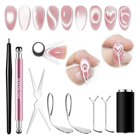 JODSONE Cat Eye Magnet Set for Nails, Heart Cat-Eye Magnets Tool,3 in 1 Cylinder Cat Eye Magnet with Ball Magnets, Magnetic Nail Art Pen, French & Black Hole Nail Magnet Guides for Cat-Eye Nail Effect