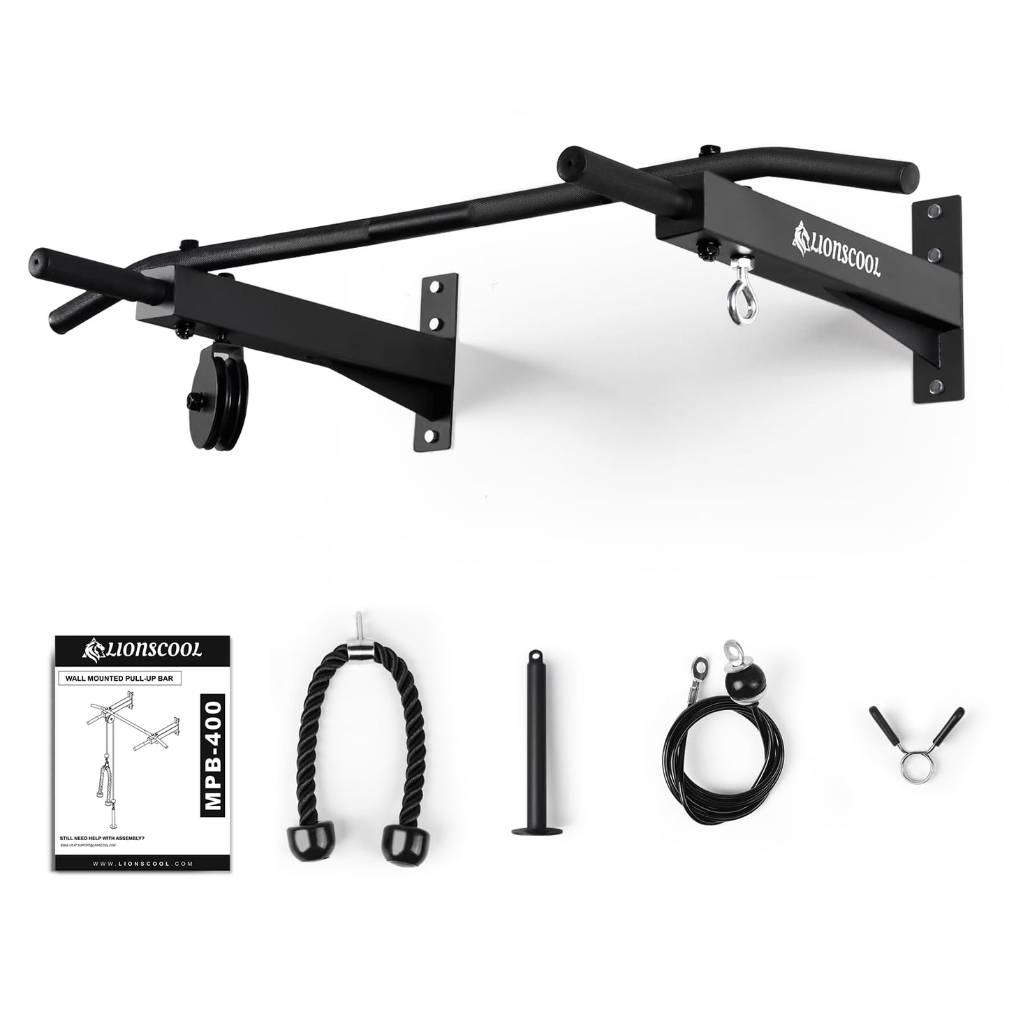 LIONSCOOL Multifunctional Wall Mounted Pull Up Bar with Pulley System (16"/24"" APART)"