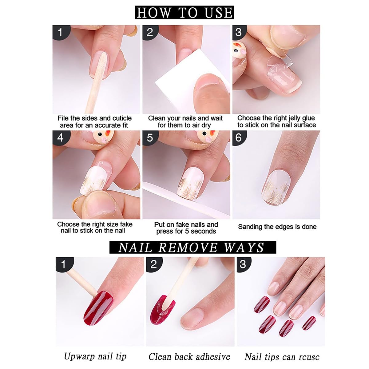 White French Tip Press on Nails Medium Almond Nude Fake Nails with Glue Gold bow Line Stick on Nails Full Cover Glossy Acrylic False Nails for Women DIY Manicure Decoration 24PCS