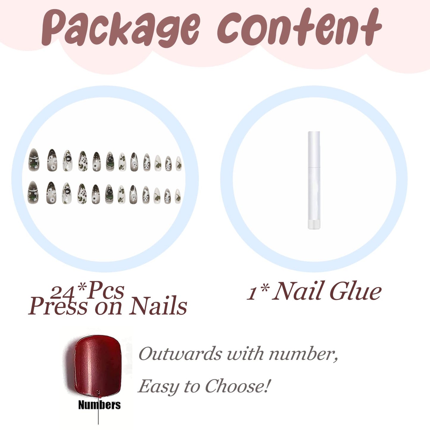 BABALAL Press on Nails Medium Almond Fake Nails Black Gothic Glue on Ghost Decvil Punk 24Pcs Stiletto Acrylic Nails Anime Nails for Women Girls Halloween Supplies