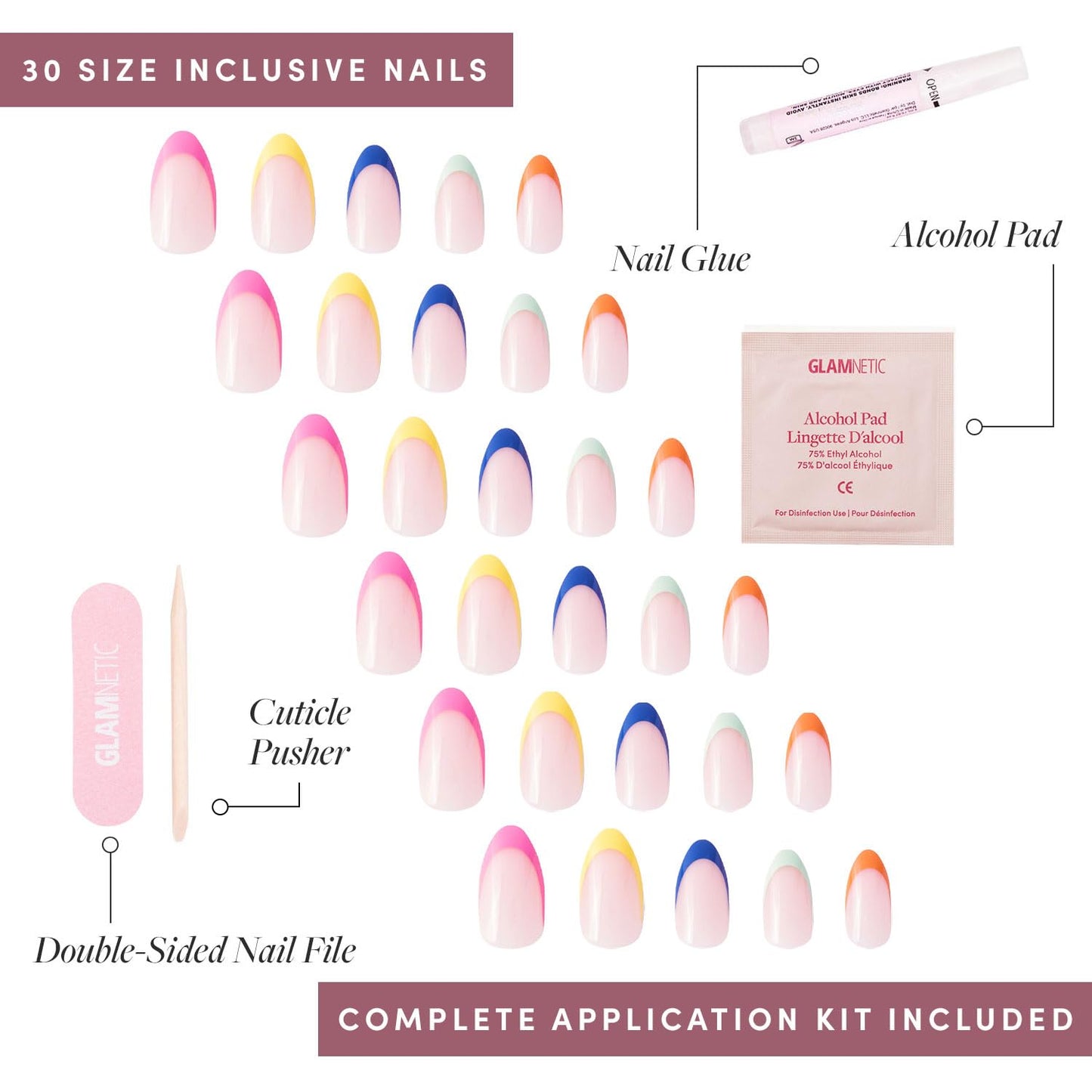 Glamnetic Press-On Nails Bundle - Sprinkles & Wild Card | Glossy Short Almond Rainbow French Tip Nails | Semi-Transparent Short Almond Trendy Pastel Nails | Reusable, Salon-Quality Nail Kits
