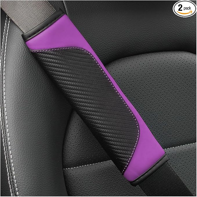 2PCS Car Seat Belt Cover, Carbon Fiber Seatbelt Shoulder Protection, Soft Car Seat Belt Strap Cushion Protect Your Neck and Shoulder, Car Accessories Seat Belt Pad for Car Truck (Purple)