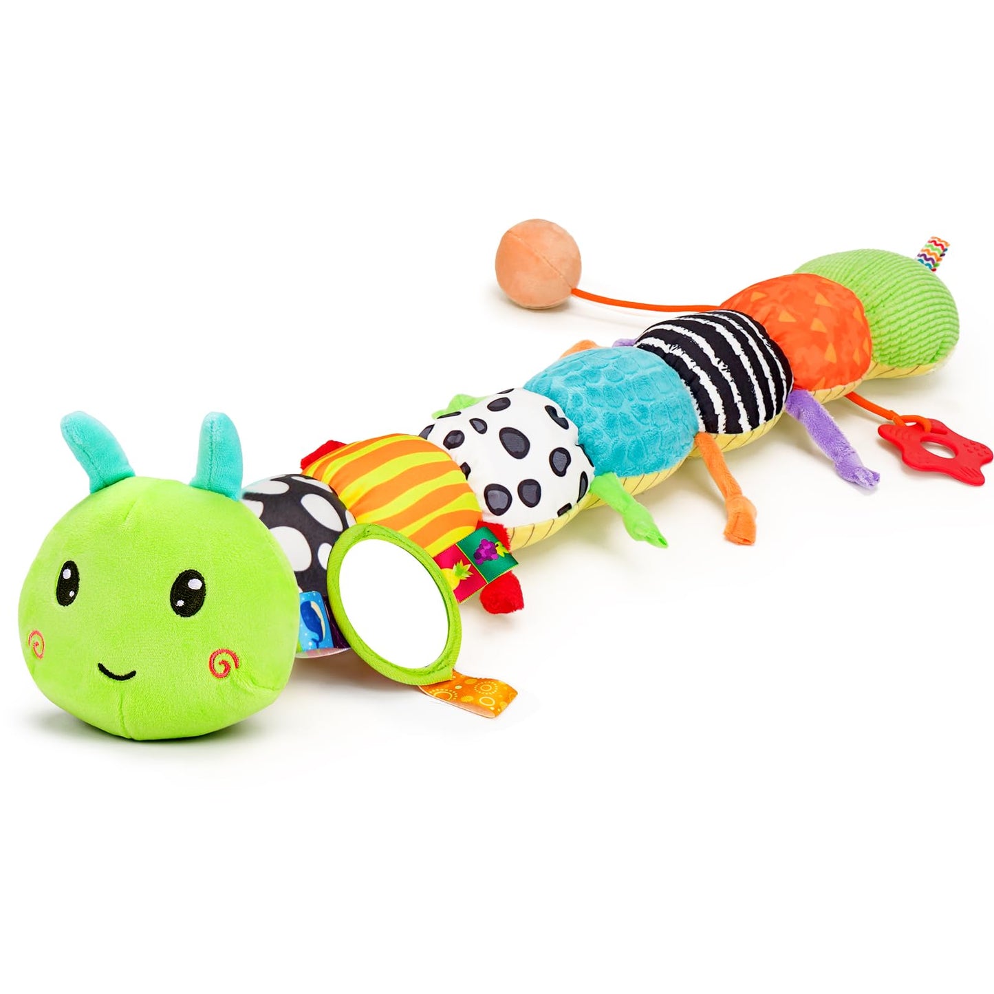Baby Sensory Toy 0-6 Month Music Animal Stuffed Plush Caterpillar Toy for Infant 0-3-6-12 Month Old Tummy Time with Mirror Crinkle Rattle Toys for Newborn Boys Girl Shower Gifts Easter Basket Stuffer