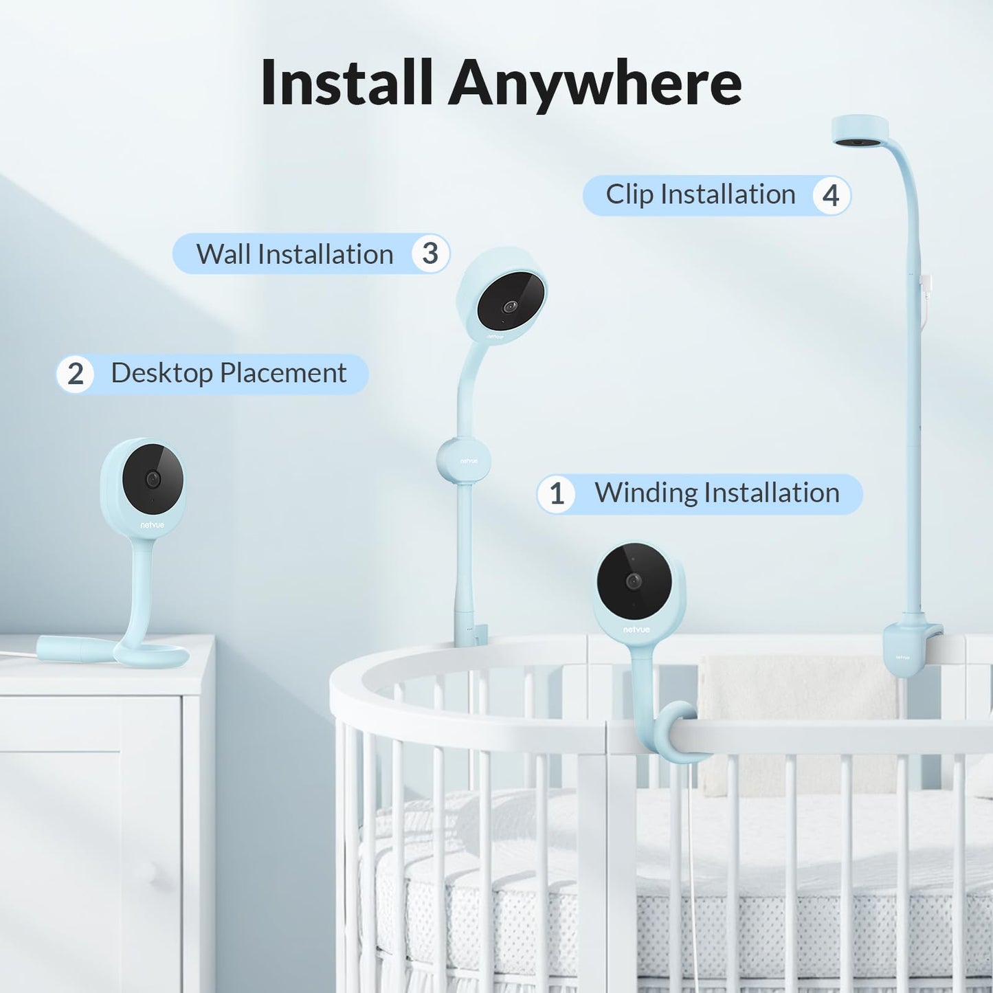 NETVUE Upgraded Baby Camera Monitor Video - 5000mAh Baby Monitor with Camera and Audio, 5" Display, 4 in 1 Bracket Meets The Needs in All Scenarios, Smart Phone App, Cry Detection