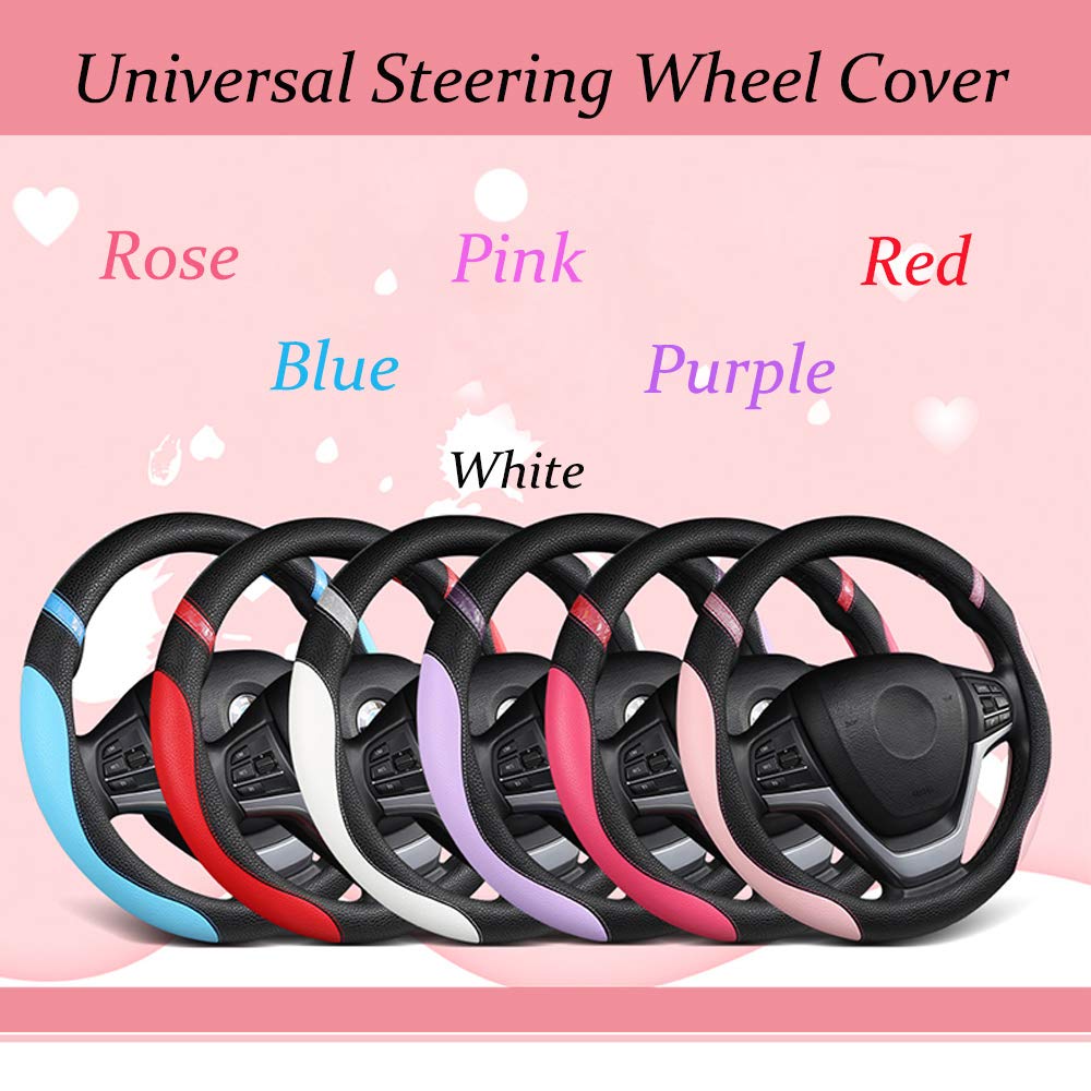 Steering Wheel Cover for Women Leather Universal Steering Wheel Cover for Car 15 inch (Red)