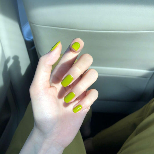 ORZOLATENT Press On Nails Short Square - 24PCS Lime Green Glossy Fake Nails sets, Vibrant Stick On Nails for Women Girls, Reusable Artificial Nails Cyanoacrylate Adhesive