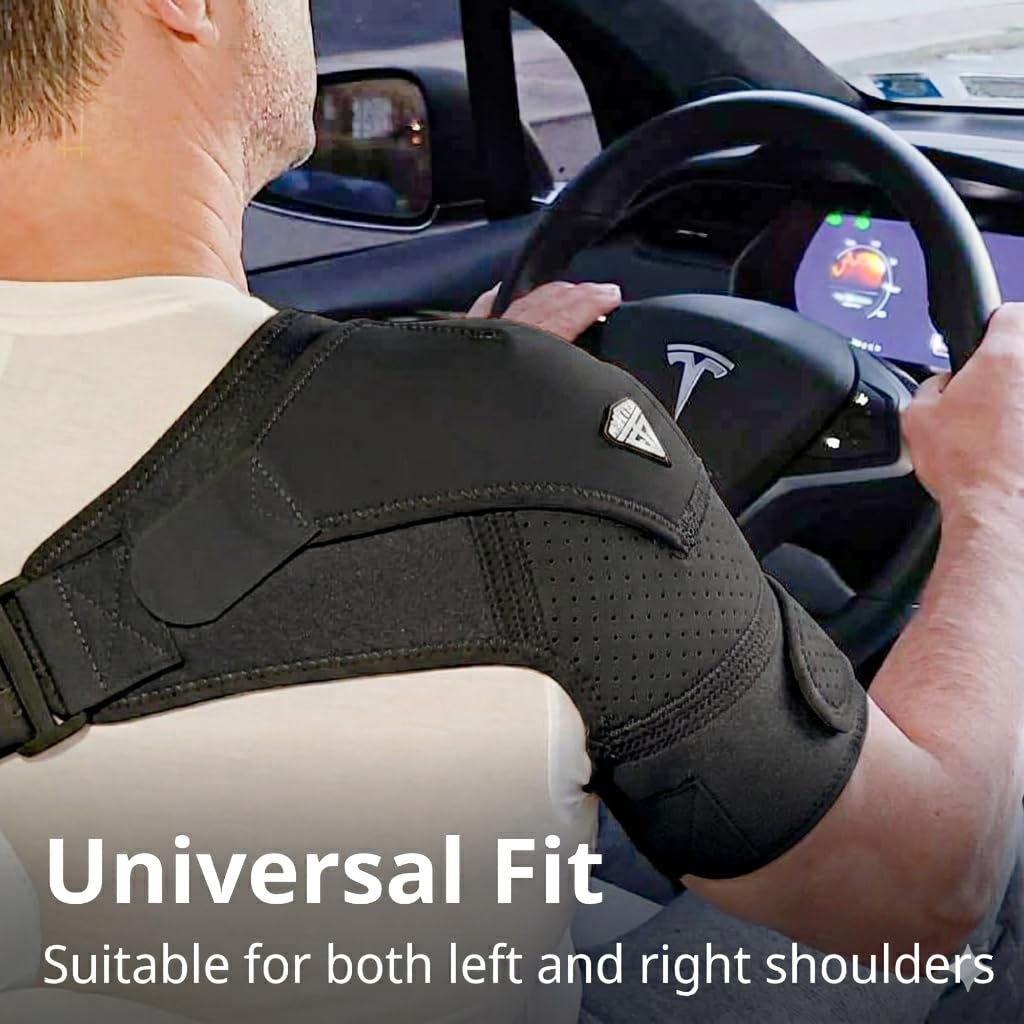 FIGHTECH Rotator Cuff Shoulder Brace for Men and Women - 4 Sizes - Shoulder Support - Pain Relief - Black - Medium/Large (Chest 35-48" Bicep 12-17"")"
