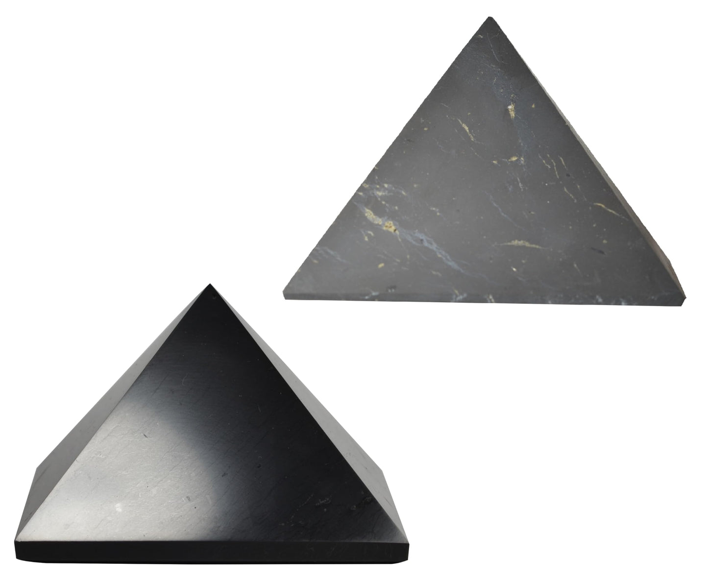Shungite World 2 pcs Authentic Shungite Pyramids Set 90 mm / 3.54" Polished and Unpolished Real Shungite Stones Crystal Pyramid Home Protection Room Office Desk Decor Authentic Black Crystals