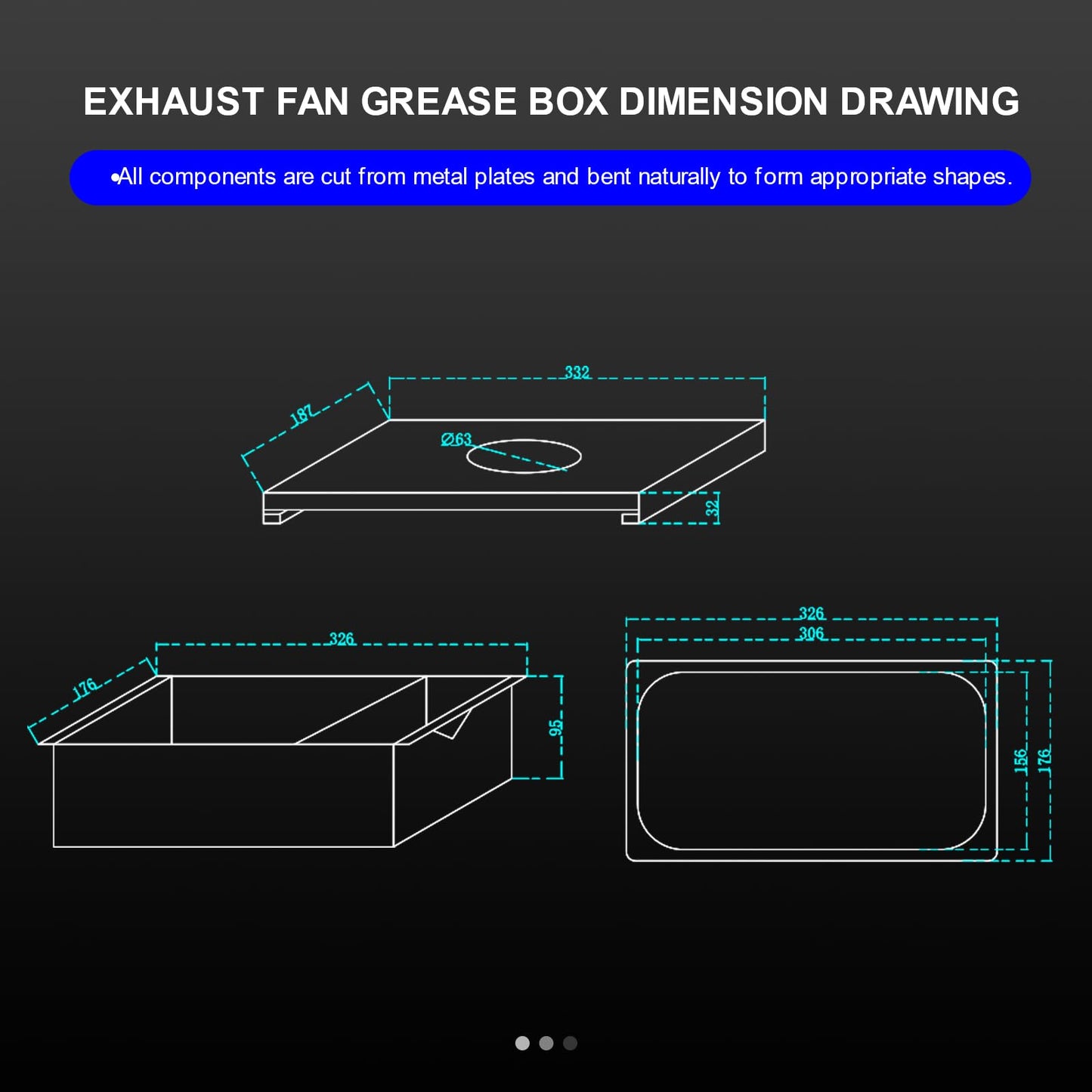 Grease Box for Restaurant Canopy Hood Exhaust Fan| Stainless Steel Hood Accessories for Restaurants | 3.74” Deep Drip Pan