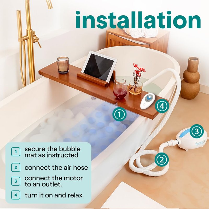 SereneLife Bubble Bath Mat, Bathtub Mat with Air Massage and Remote Control, Waterproof, Non-Slip, Adjustable Bubble Intensity, Aroma Diffuser, 47x14.2 Inch Full Body Spa Massager