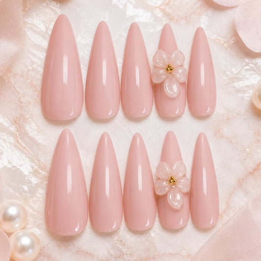 2IM Studio Handmade Press On Nails – 10 Piece Soft Gel Nail Kit with Glue & Tool Set, Reusable Artisan Nails, Salon-Quality Finish (Blush Petal-S)