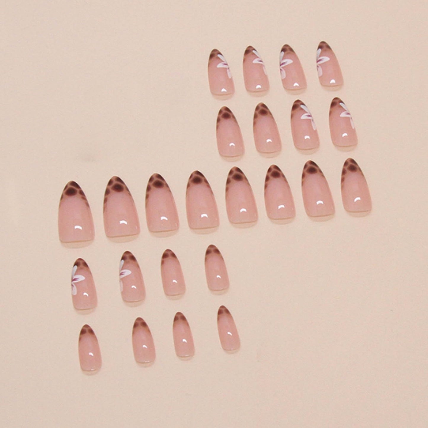 Hkanlre Leopard Print Medium Press on Nails Nude Fake French Nails Tips Full Cover Almond False Nails for Women 24PCS