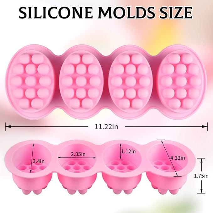 2 Pcs Massage Mold, SJ 4 Cavity Silicone Massage Bar Soap Mold, Food Grade Silicone Mold, BPA Free Soap Making Trays, Pink
