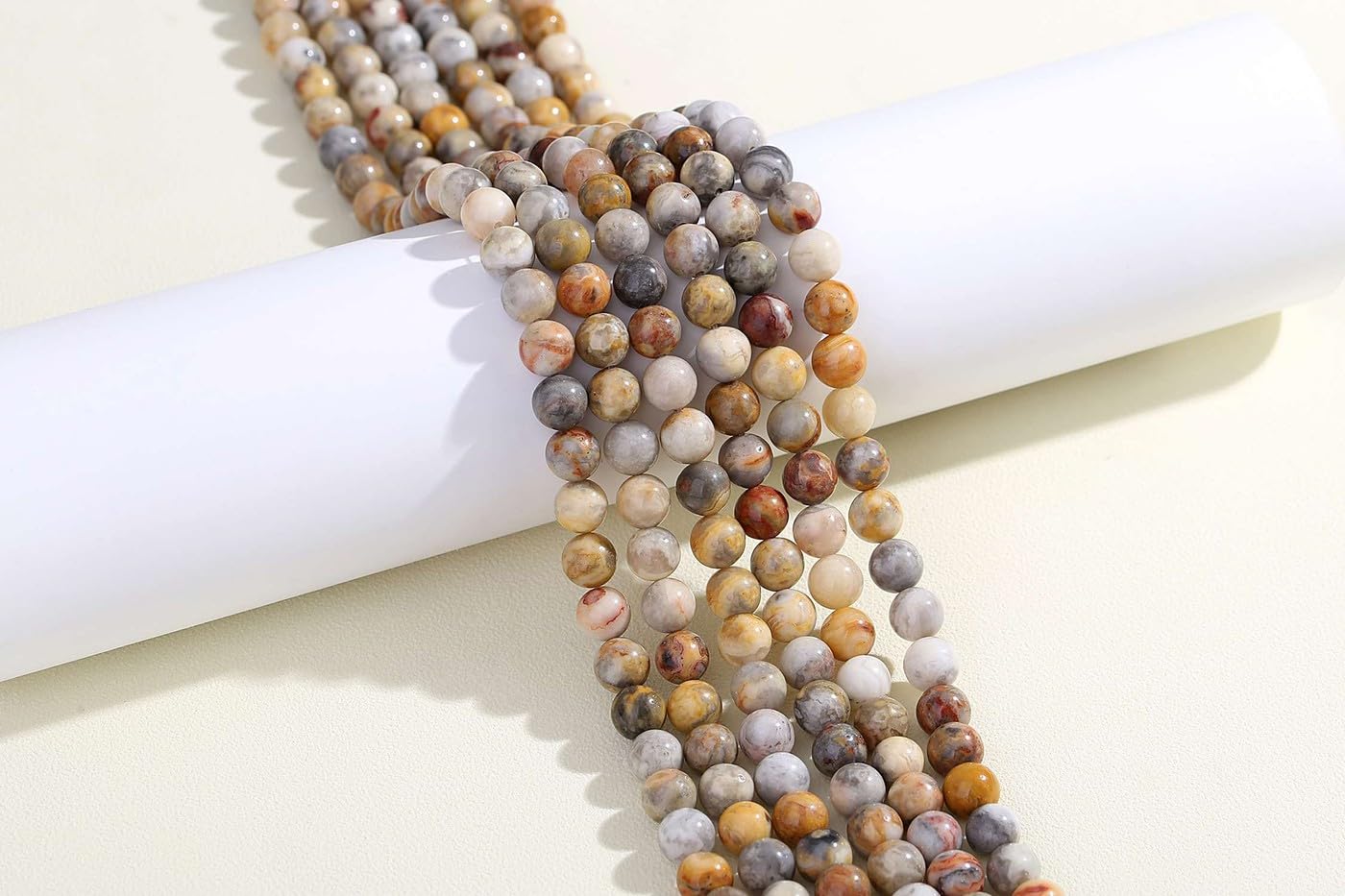 LAIDANLA Yellow Crazy Lace Agate 8mm Natural Stone Beads Round Loose Gemstone Stone Beads for DIY Bracelet Necklace Earrings Jewelry Making Polishing Beading 96PCS 2 Strand 32"