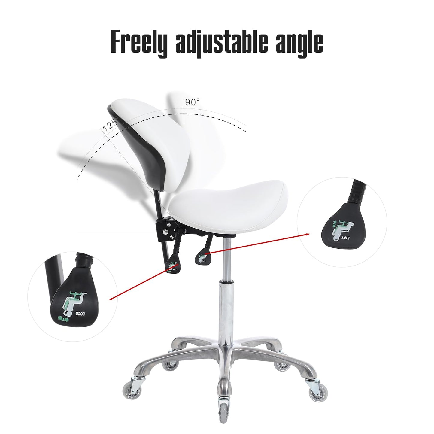 FRNIAMC Hydraulic Saddle Rolling Adjustable, Heavy-Duty (350 lbs) Stool Chair for Beauty Salon Massage Dental Clinic Home Office Use(White, Updated to Soft Wheels)