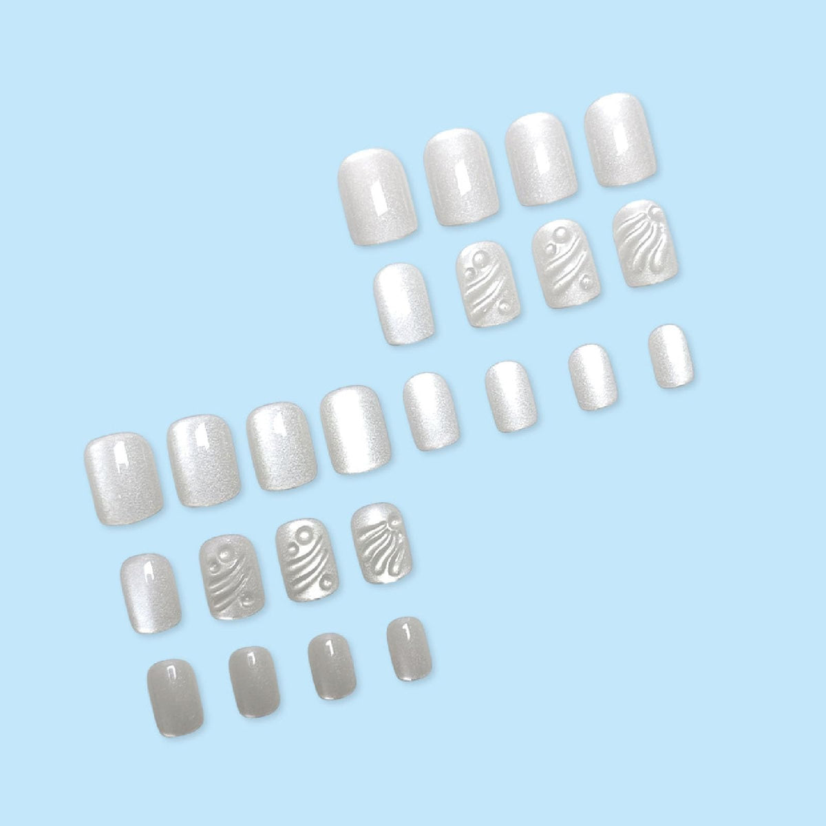 Cat Eye Press on Nails Short Square Fake Nails with 3D Ripple Designs Nails Press ons White Glue on Nails Simple Stick on Nails for Women 24Pcs