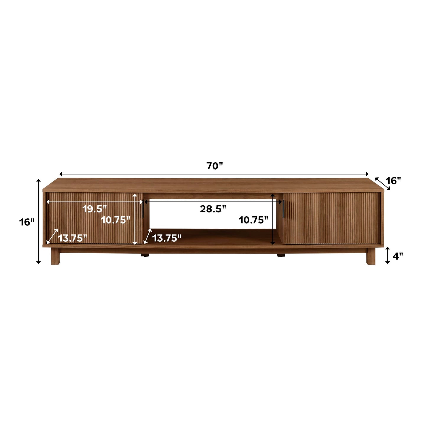 Walker Edison Arundo Fluted TV Stand for TVs up to 80 Inches, 70" TV Stand, Mocha