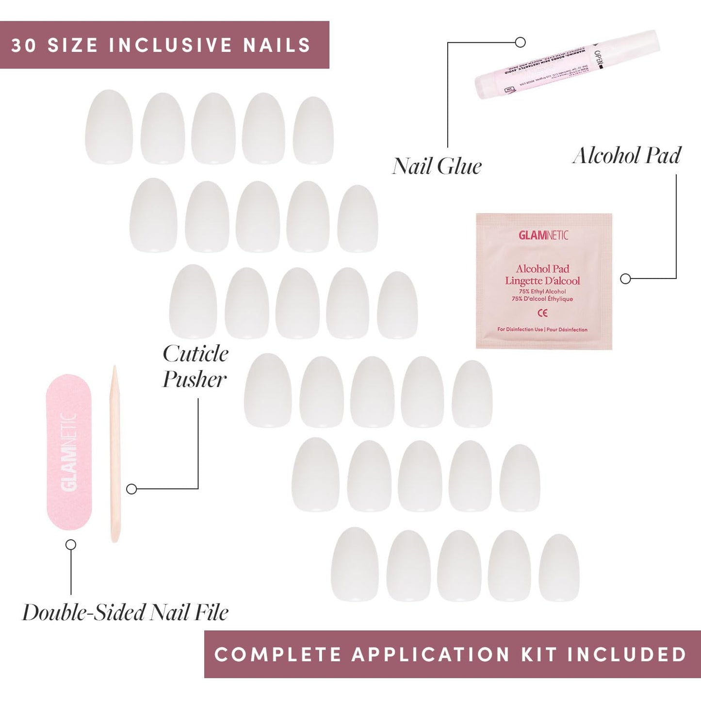 Glamnetic Press-On Nails Bundle - White Swan & Think Pink | Opaque Classic Off White Short Oval False Nails | Light Pastel Pink Short Oval Fake Nails | Reusable, Salon-Quality Nail Kits