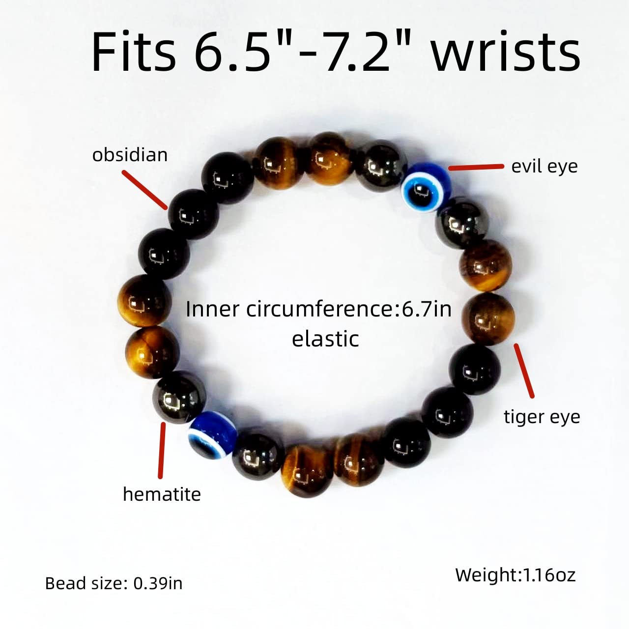 WEFRIN Evil Eye with Hematite Black Obsidian Tiger Eye Stone Triple Protection Bracelets for Men Women, Crystal Stone Bracelet Bring Luck Prosperity and Happiness Jewelry
