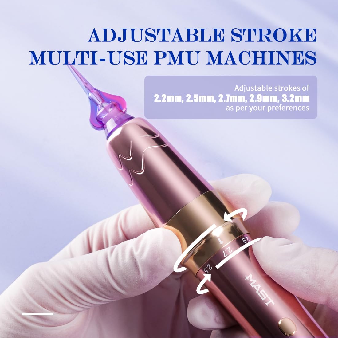 Mast P60 Tattoo Gun Wireless Tattoo Pen Machine, 5 Strokes Length 2.2mm - 3.2mm, 121g/4.2oz Lightweight, Gold Color for Pro Artists