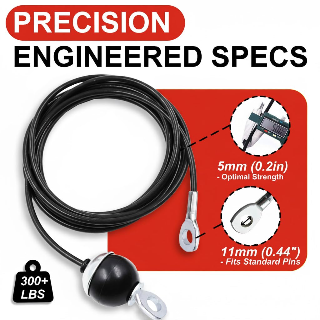 J Bryant Fitness Pulley Cable Replacement - 5mm(0.2inch) Heavy Duty Steel Wire Rope for Home Gym & Cable Machine Accessories Black/Red Cable for Weight Machine (Black, 219")"