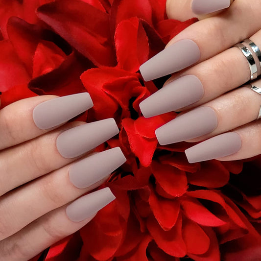 Hypnaughty 24 Pcs Tuscany Nude Matte Luxury Coffin Press-on Nails with Glue (ABS, Nude, Beige, Long)