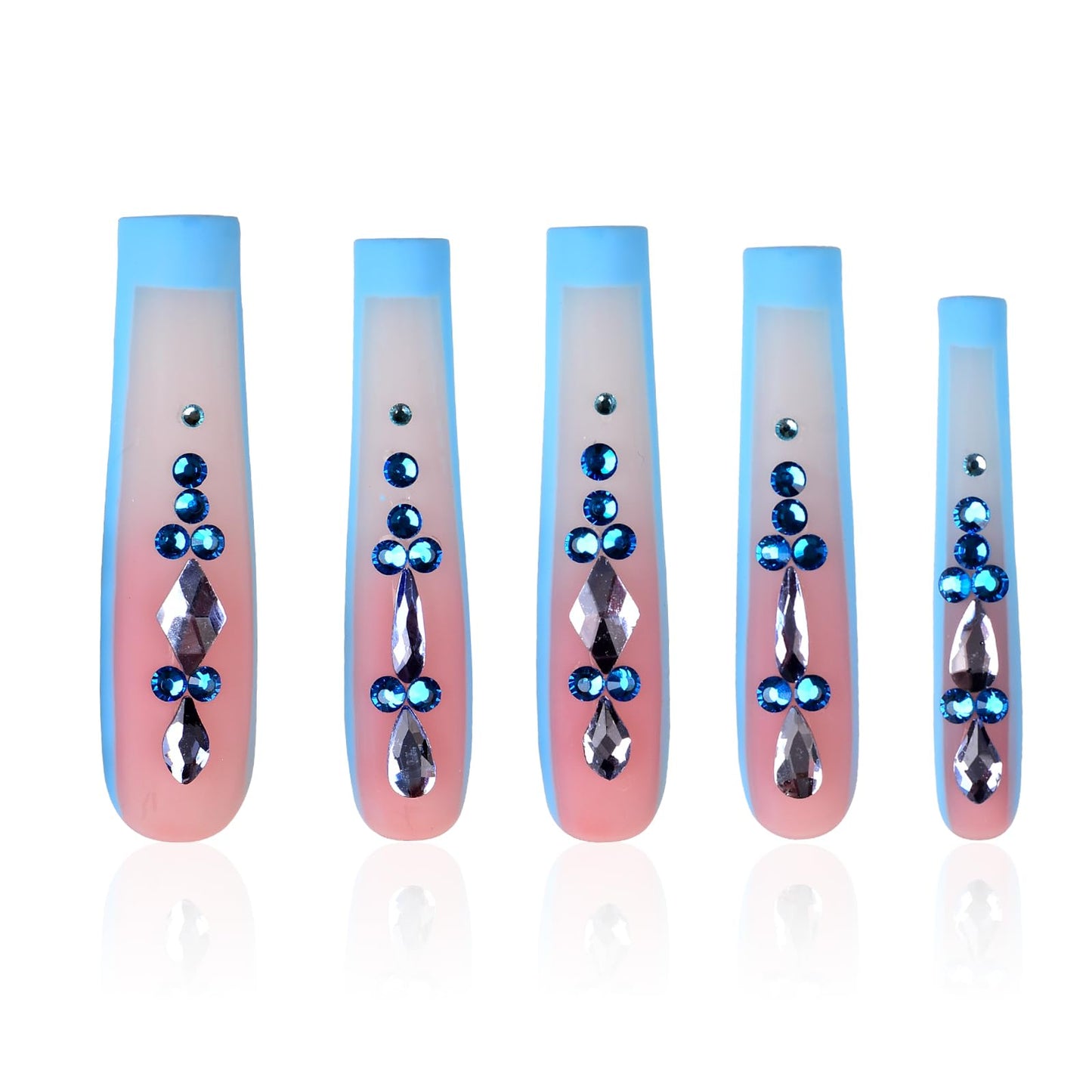 Tmani 10pc/set Extra Long Handmade Press On Nail Hot Girl's Long Ballet Nails Square Nail Full of Diamond Glitter Decoration Fake Nails Suitable For Girls Festival Parties and Birthday Gift (136,L)
