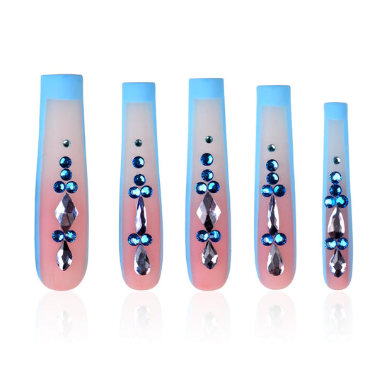 Tmani 10pc/set Extra Long Handmade Press On Nail Hot Girl's Long Ballet Nails Square Nail Full of Diamond Glitter Decoration Fake Nails Suitable For Girls Festival Parties and Birthday Gift (136,L)