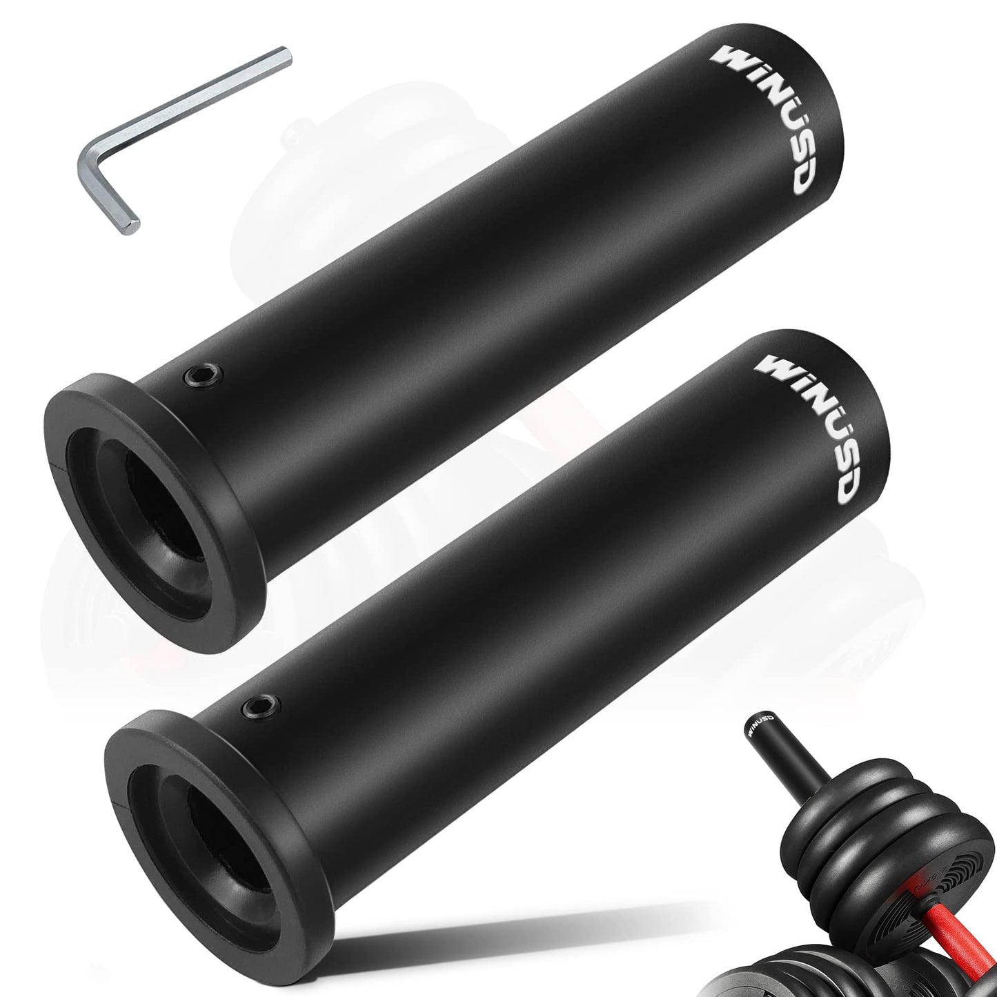 WINUSD 2Pcs Nylon Olympic Adapter Sleeve 8- Converts 1" Standard Weight Plate Posts to 2- Olympic Weight Plate PostsIncludes Removable end Cap and Allen Key"