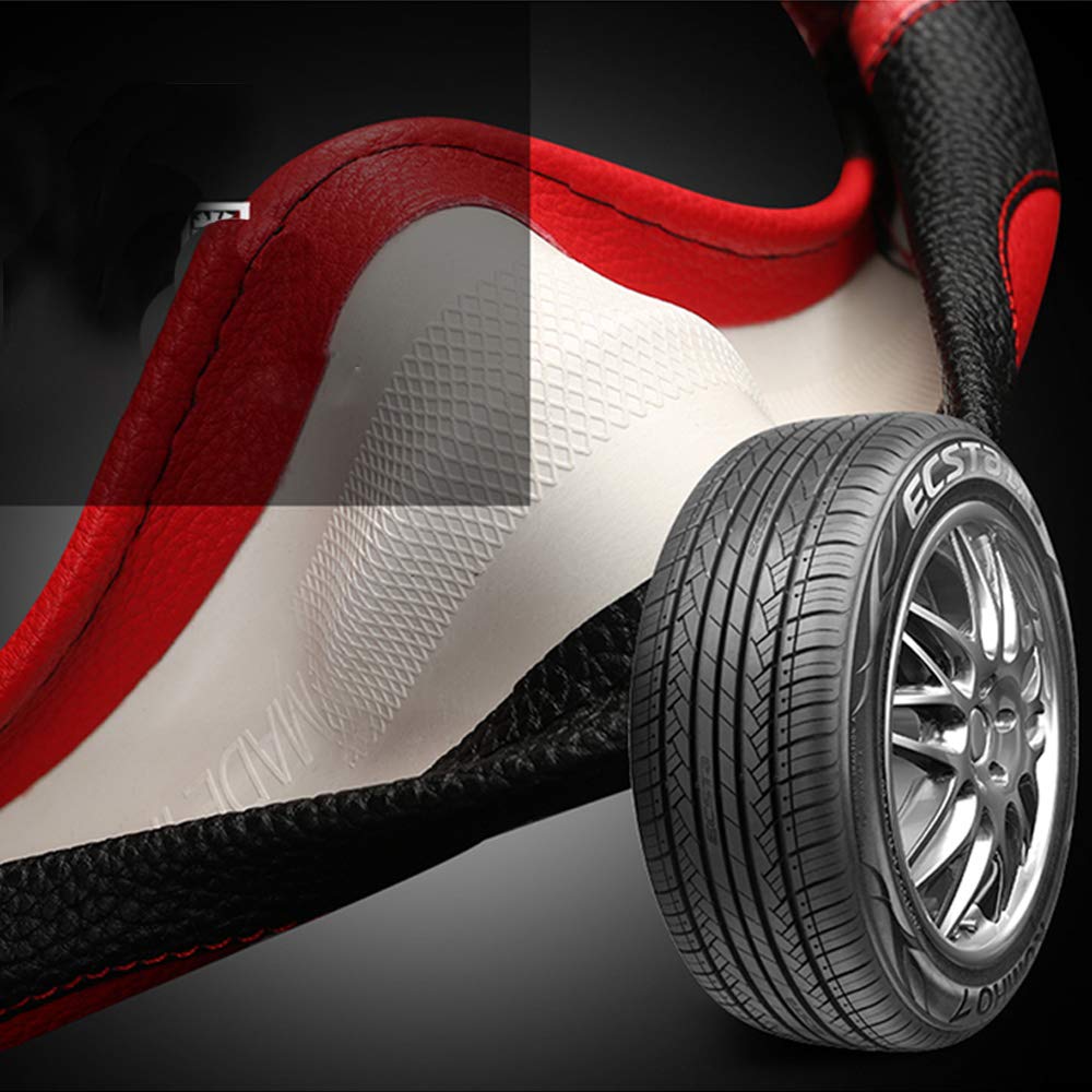 Steering Wheel Cover for Women Leather Universal Steering Wheel Cover for Car 15 inch (Red)