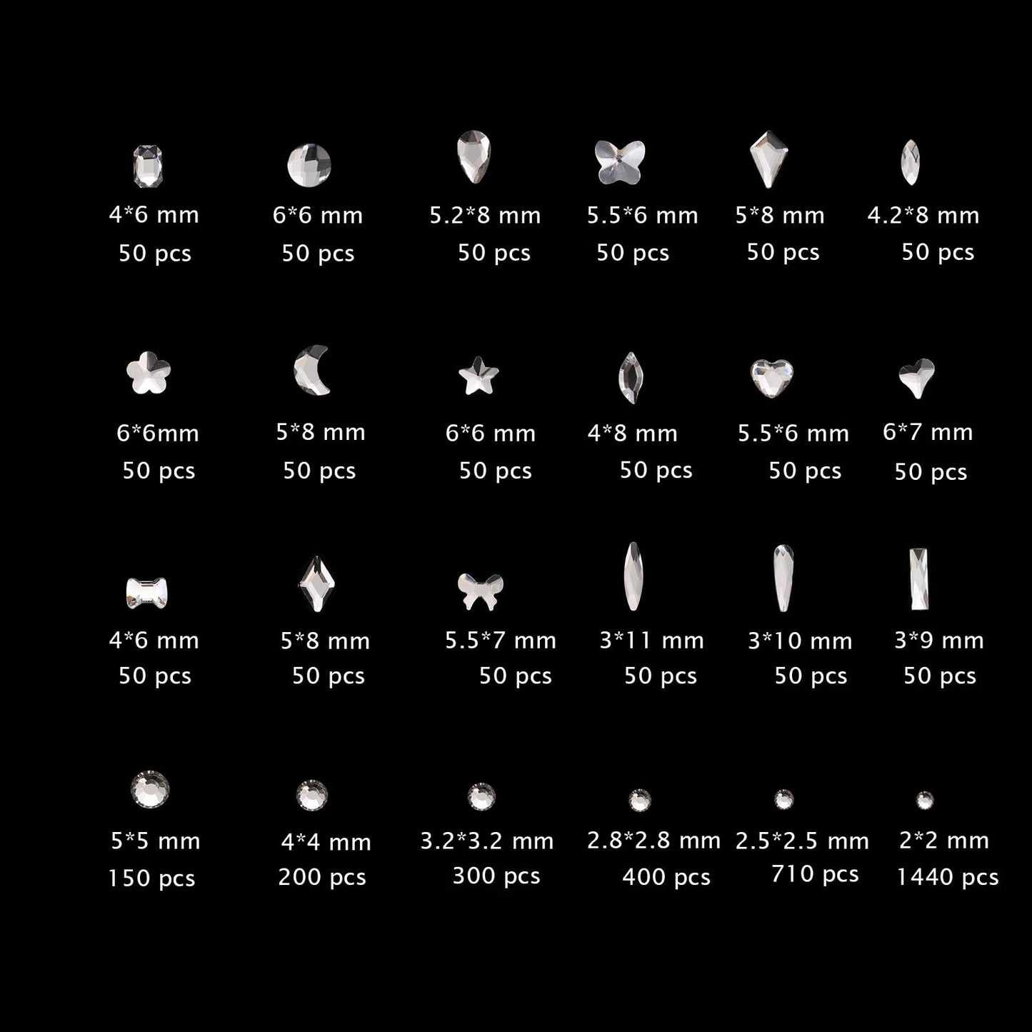 18 Types of 900 Special-Shaped Clear Nail Diamonds + 3200 Flat-Bottomed Nail Rhinestones, Nail Crystal Rhinestones Set with Tweezer + Pickup Pen