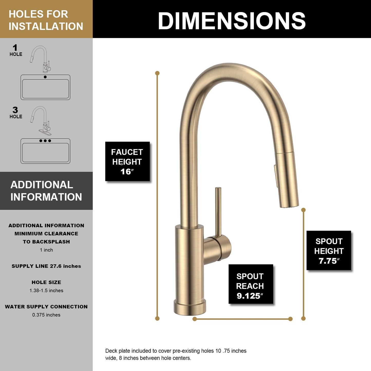 Lava Odoro Champagne Gold Kitchen Faucet with Pull Down Sprayer, Modern Kitchen Sink Faucet Single Hole Gold Faucet for Kitchen Sink with 2-Function Spray Head, Deck Plate Included, KF1120-CB