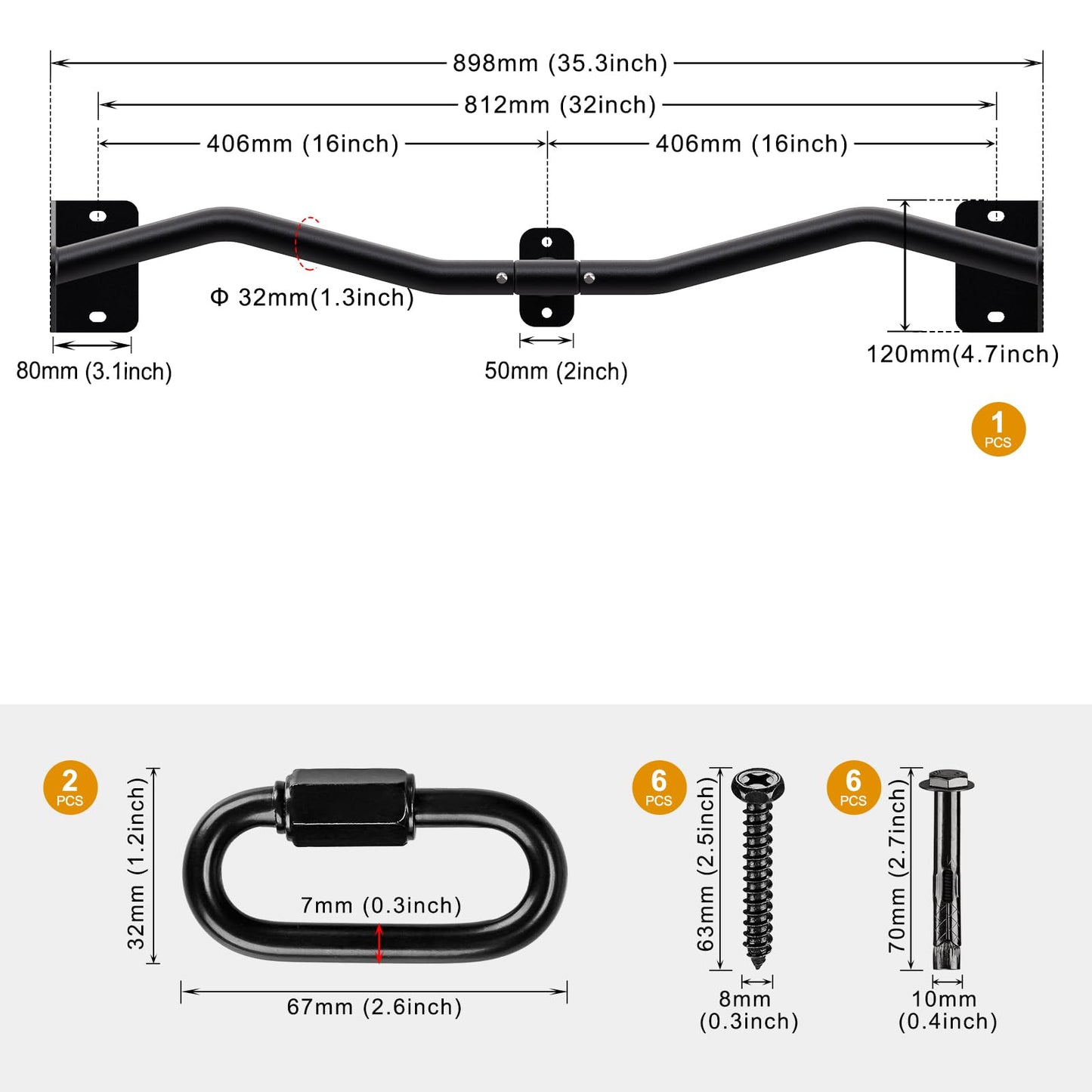 Kipika Heavy Duty Wall Mounted Pull Up Bar, Doorway Pull-Up Bar for Home Gym, Upper Body Strength Training (32" M Type)"